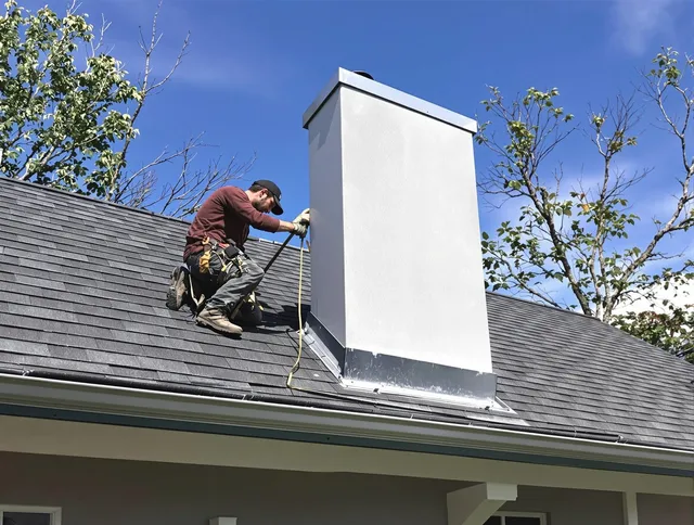 Melbourne Chimney Sweep team member finishing chimney construction in Melbourne, FL