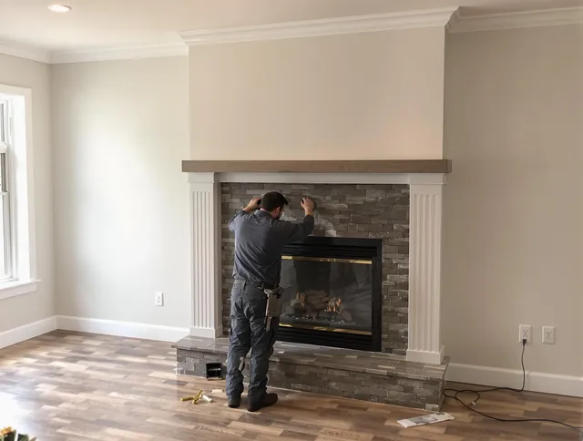 Melbourne Chimney Sweep finishing a custom fireplace install in Melbourne, FL